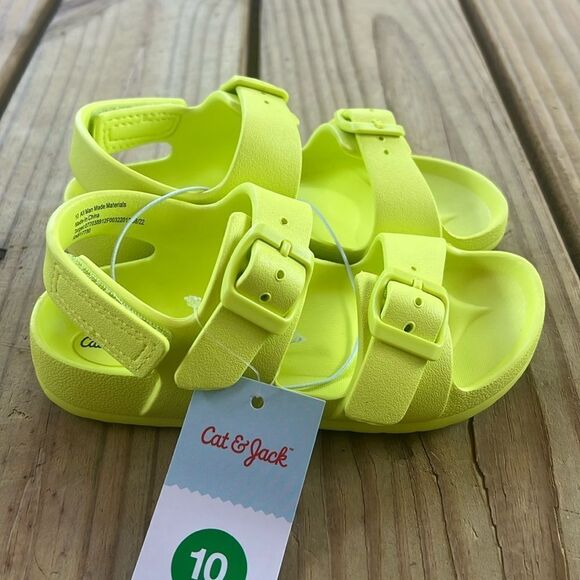 NWT Cat & Jack Size 10 Lime Green Easy On & Off Buckle Sandals Flip Flops - Picture 4 of 8